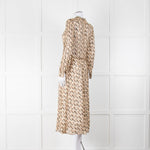 Sandro Beige Brown Boot Print Long Sleeve Dress