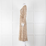 Sandro Beige Brown Boot Print Long Sleeve Dress