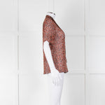 Strenesse Orange Brown Sheer Neck Tie Short Sleeve Top