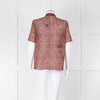 Strenesse Orange Brown Sheer Neck Tie Short Sleeve Top