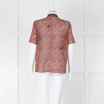 Strenesse Orange Brown Sheer Neck Tie Short Sleeve Top