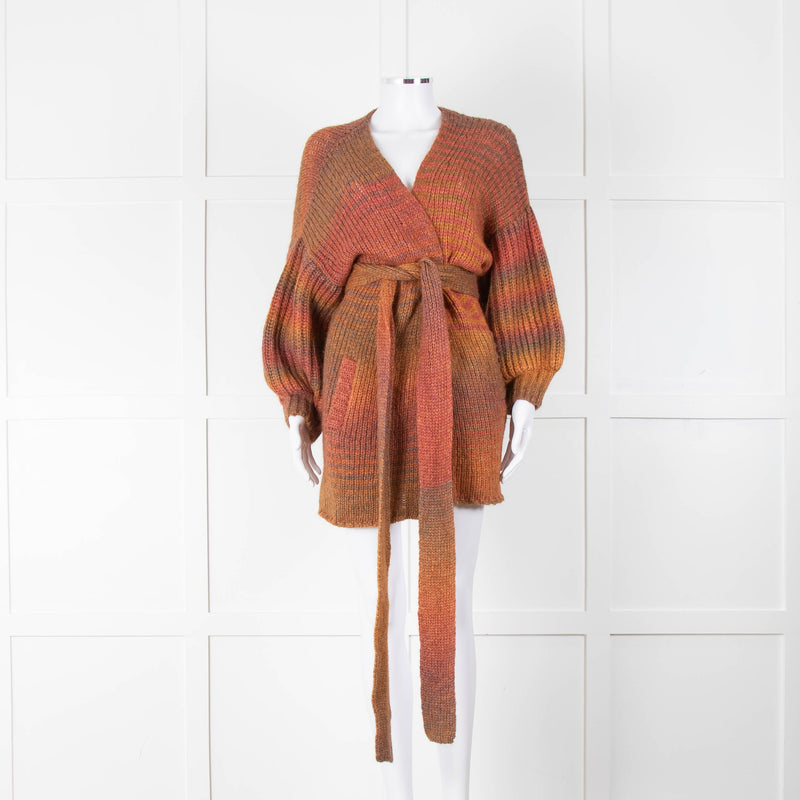 LoveShackFancy Orange Mix Cable Knit Cardigan With Tie Belt