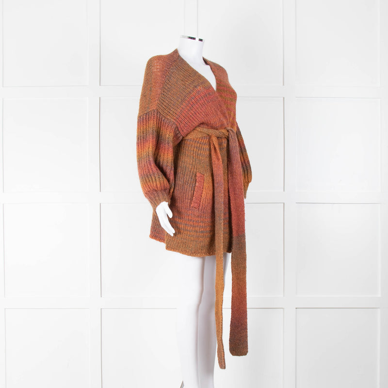 LoveShackFancy Orange Mix Cable Knit Cardigan With Tie Belt