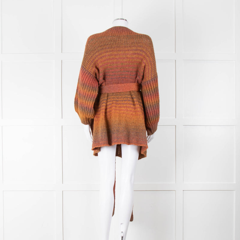 LoveShackFancy Orange Mix Cable Knit Cardigan With Tie Belt