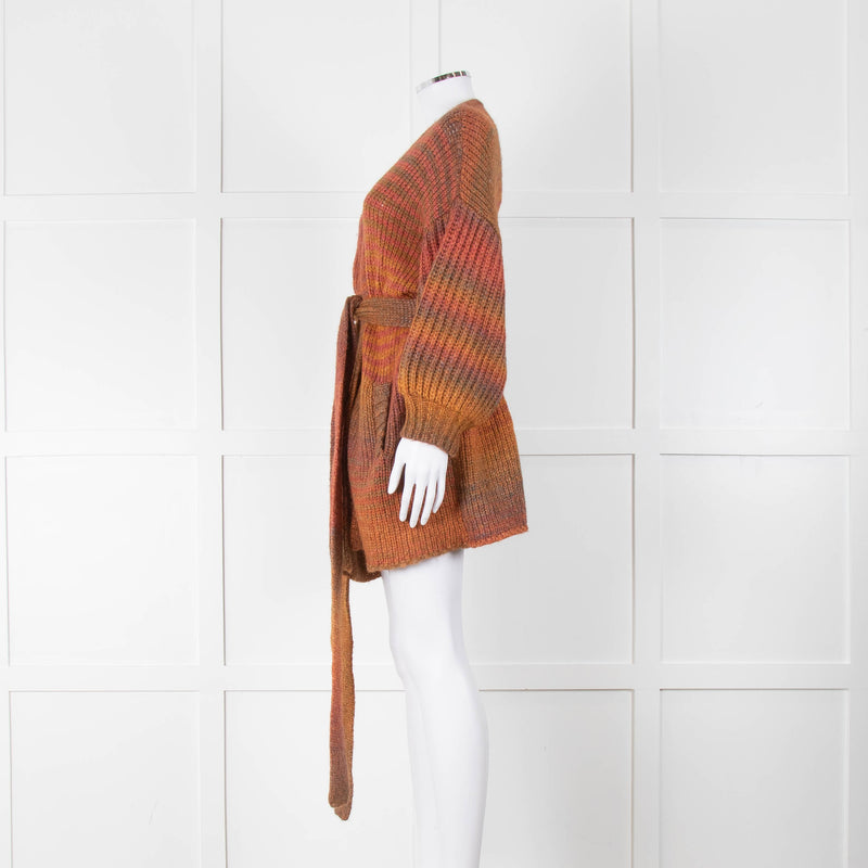 LoveShackFancy Orange Mix Cable Knit Cardigan With Tie Belt