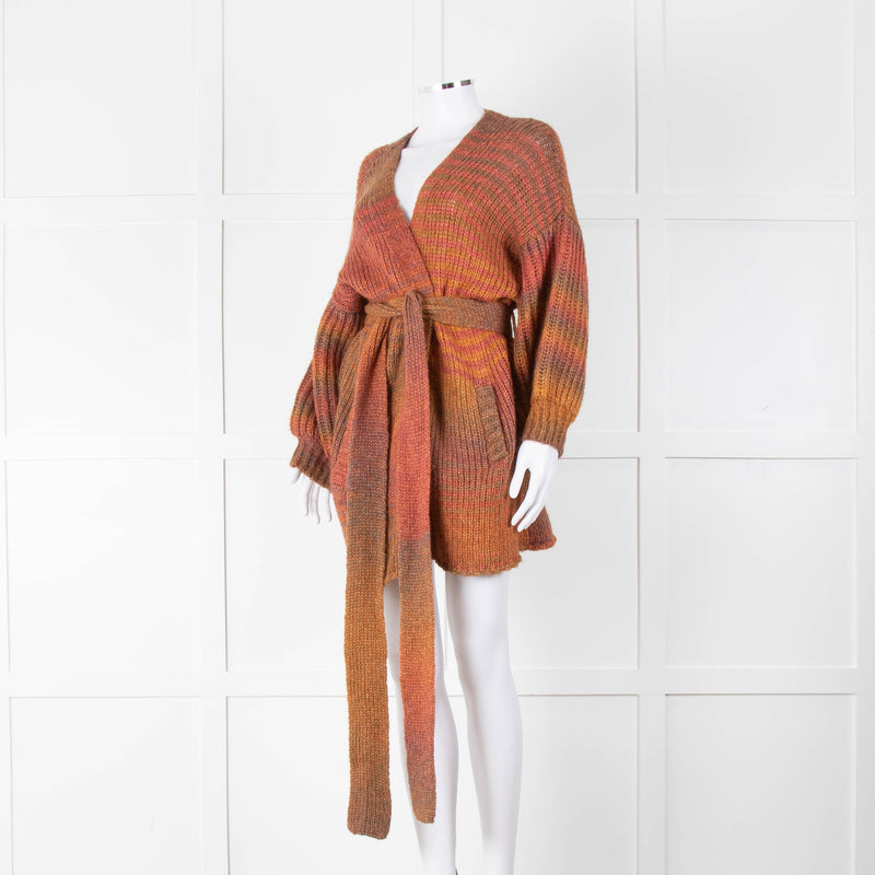 LoveShackFancy Orange Mix Cable Knit Cardigan With Tie Belt