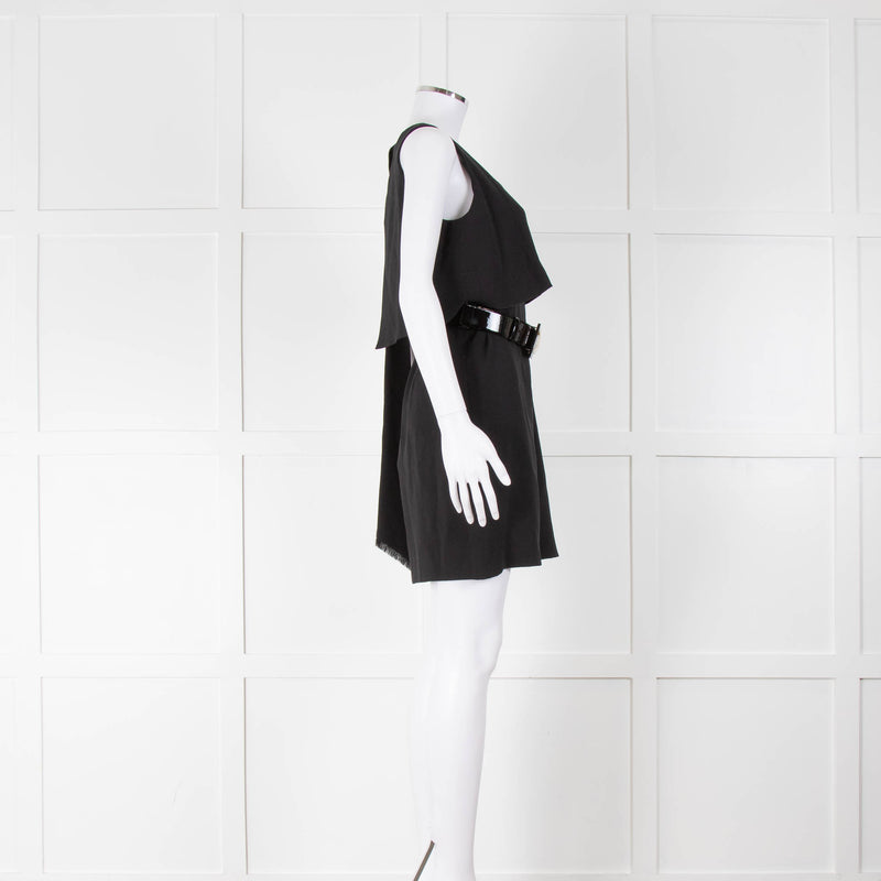 Chanel Black Draped Front Cream Buckle Patent Belt Dress