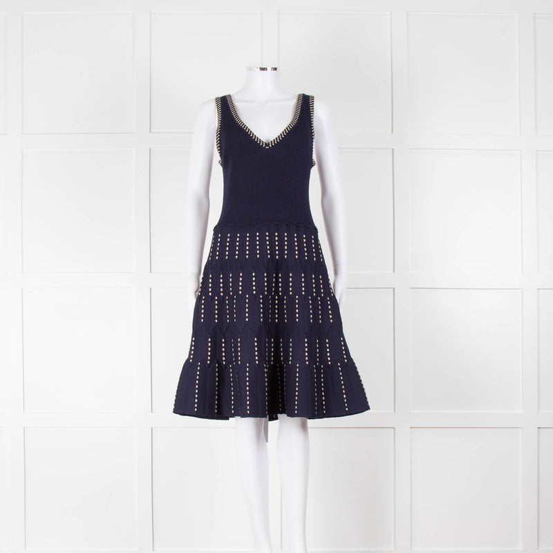 Sandro Navy Gold Detail Knit Sleeveless Dress