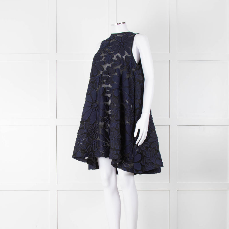 Victoria Victoria Beckham Blue And Black Floral Short Dress