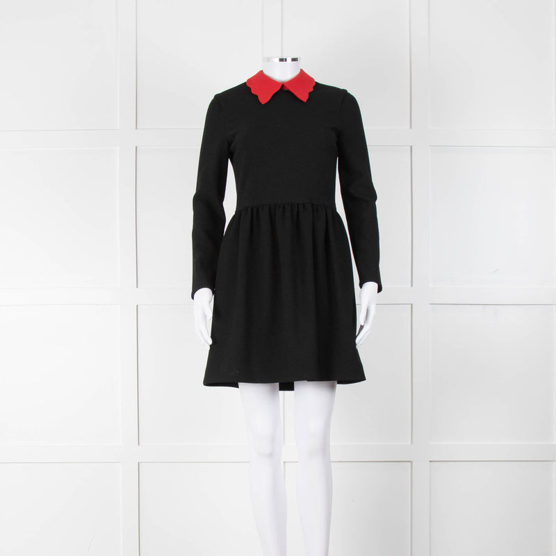 Maje Black Short Dress With Detachable Red Collar