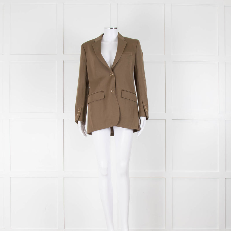 Burberry Khaki Gold Buttons Wool Blazer