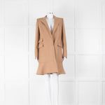 Stella McCartney Tan Camel Wool Mix Peplum Hem Coat