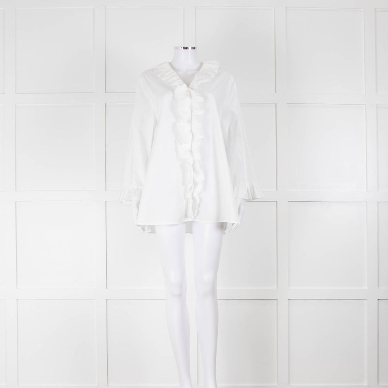 S Max Mara White Front Frill Detail Cotton Shirt