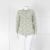 Equipment Blue and Yellow Micro Floral Print Collarless Blouse