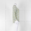 Equipment Blue and Yellow Micro Floral Print Collarless Blouse