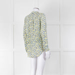 Equipment Blue and Yellow Micro Floral Print Collarless Blouse