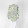 Equipment Blue and Yellow Micro Floral Print Collarless Blouse