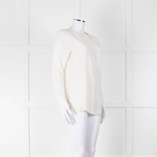 Equipment Collarless Cream Blouse with Chest Pocket