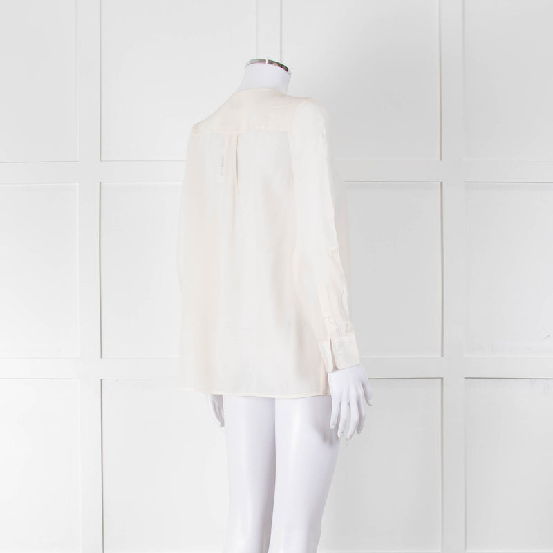 Equipment Collarless Cream Blouse with Chest Pocket