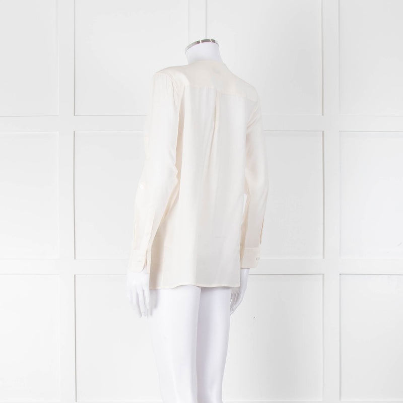 Equipment Collarless Cream Blouse with Chest Pocket