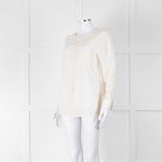 Equipment Collarless Cream Blouse with Chest Pocket