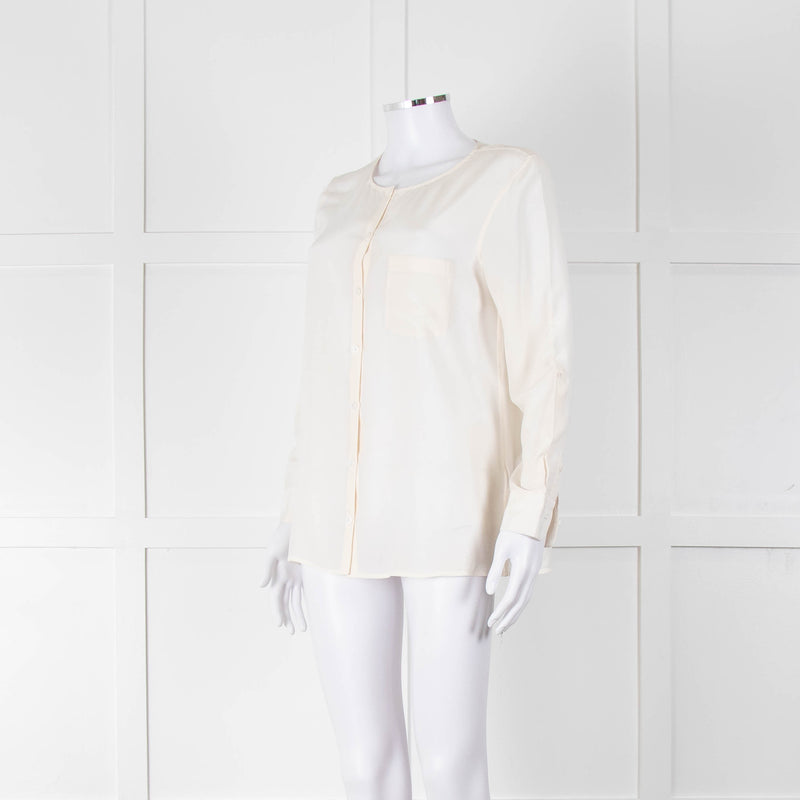 Equipment Collarless Cream Blouse with Chest Pocket