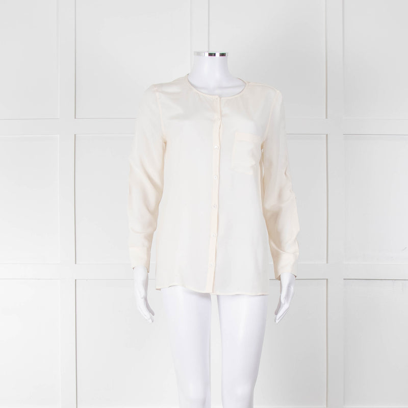 Equipment Collarless Cream Blouse with Chest Pocket