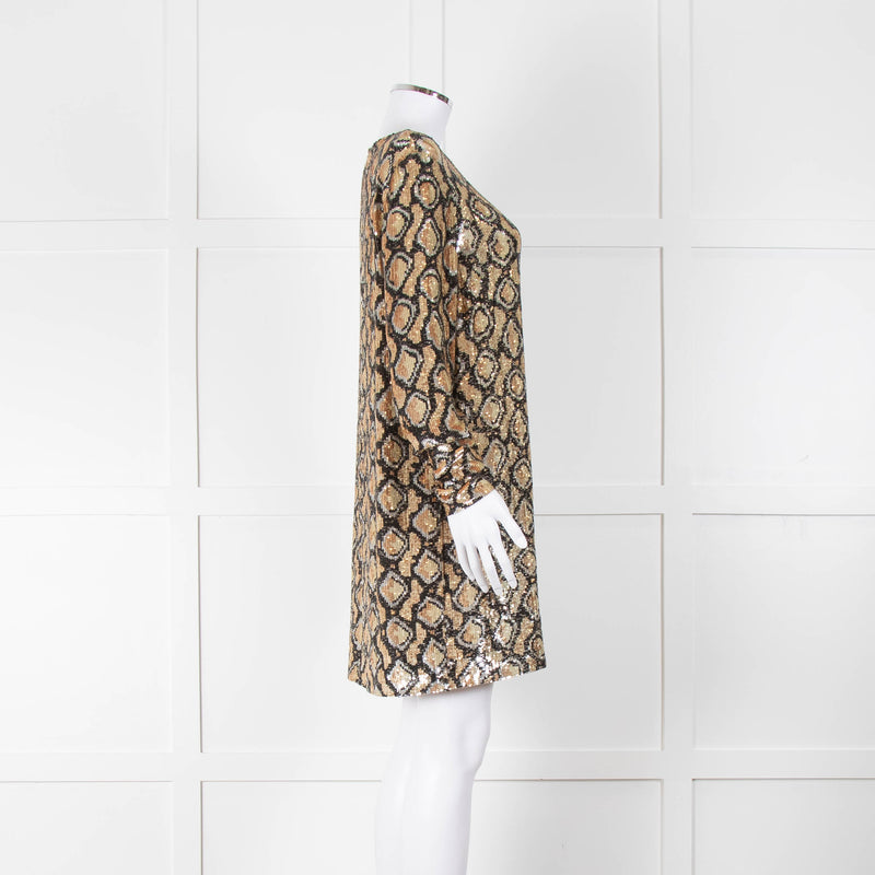 Michael Kors Gold Sequin Python Print Dress