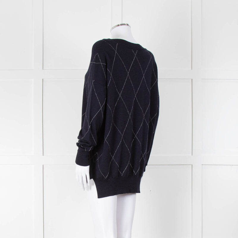 Riani Navy Argyle Silver Lurex Jumper