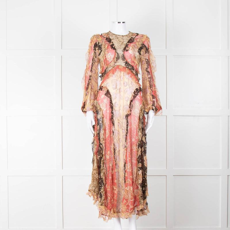 Zimmermann Silk Ruffle Multicoloured Patchwork Print Dress