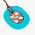 Hermes Lift Blue Lacquered Wood and Horn Necklace with Cotton Strap