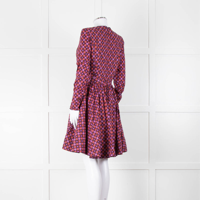 Victoria Beckham Cotton Purple Print Skater Style Dress