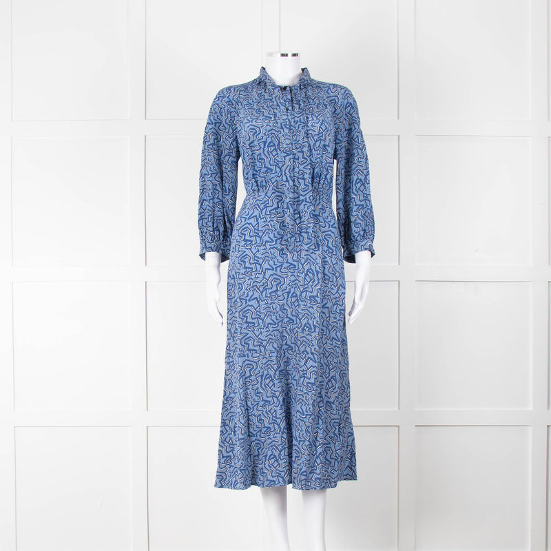 Cefinn Blue Silk Geometric Print Dress