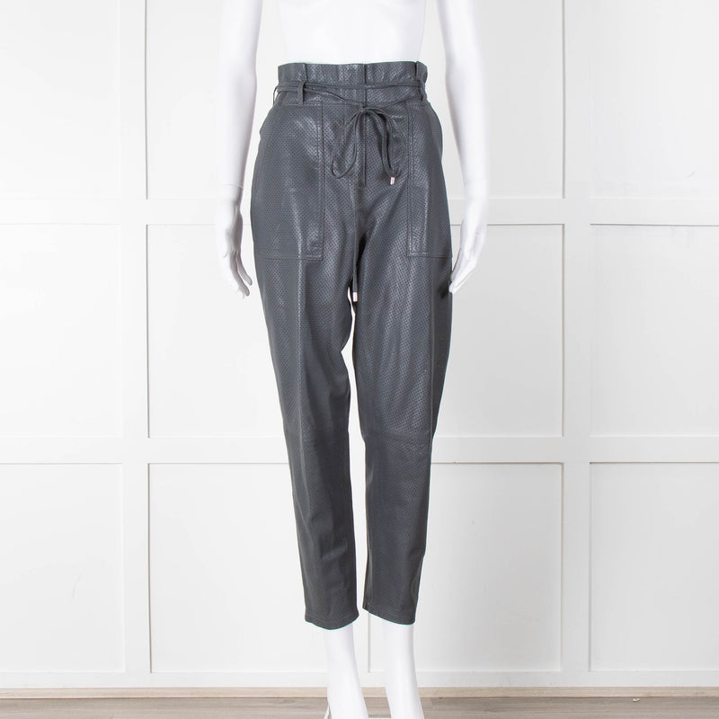 IRO Grey Perforated Leather Paper Bag Style Trousers