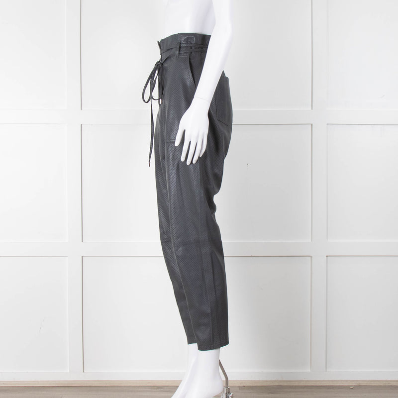 IRO Grey Perforated Leather Paper Bag Style Trousers