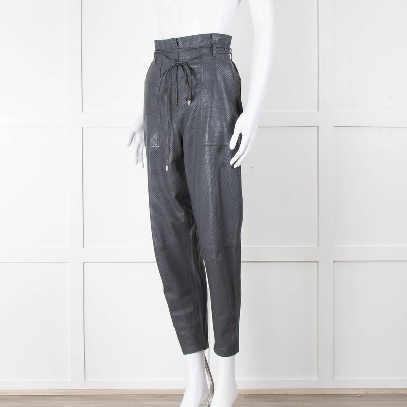 IRO Grey Perforated Leather Paper Bag Style Trousers