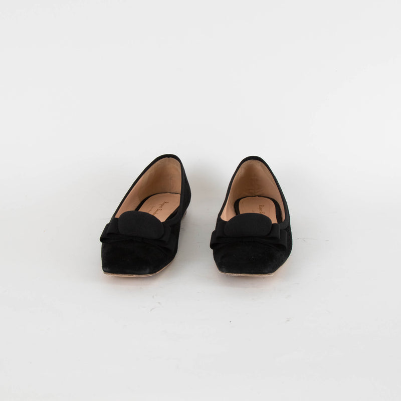 Rupert Sanderson Black Suede Bow Flat Pumps