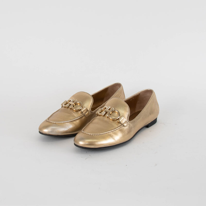 Salvatore Ferragamo Gold Leather Trifoglio Loafers