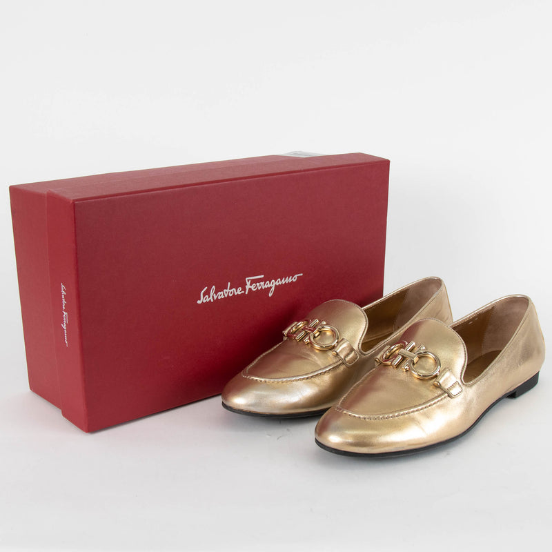 Salvatore Ferragamo Gold Leather Trifoglio Loafers