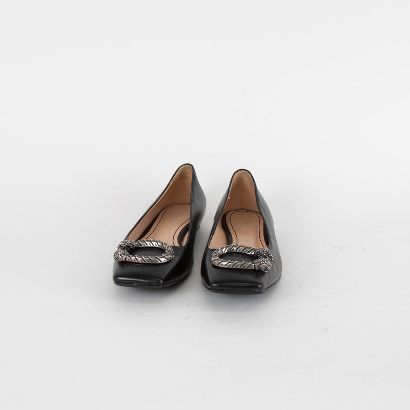 Gucci Black Leather Dionysus Flat Shoes