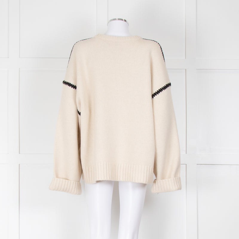 Toteme Cream Black Stitching Cashmere Blend Jumper