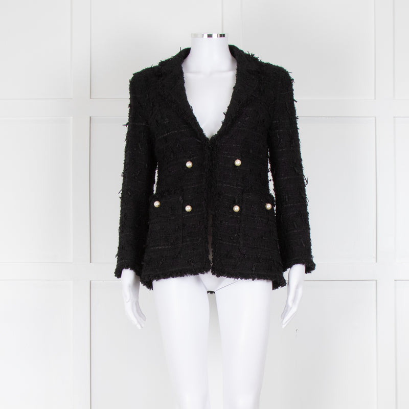 Edward Achour Paris Black White Pearl Buttons Tweedy Jacket