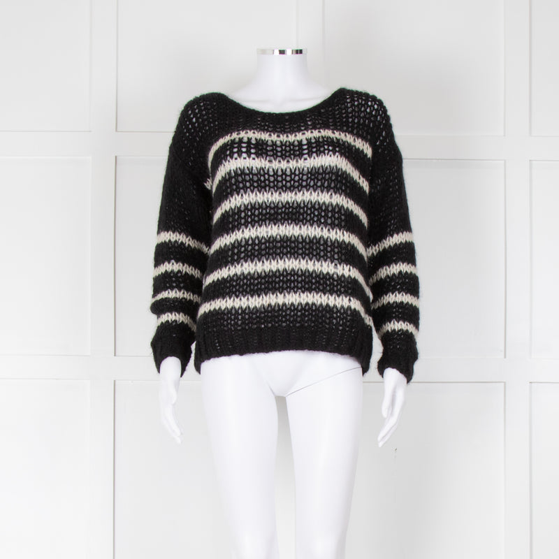 Saint Laurent Black White Striped Mohair Sweater