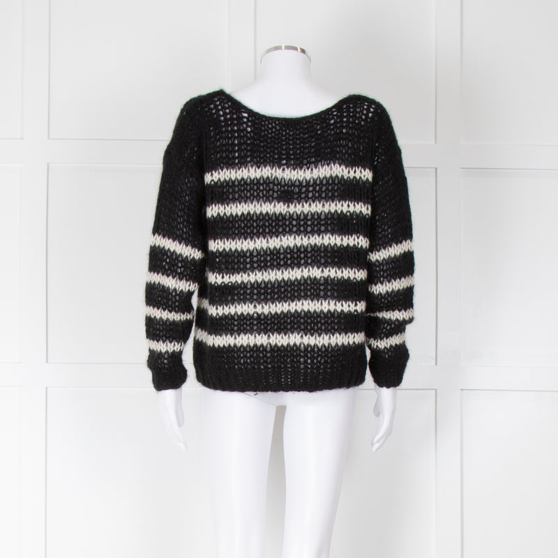 Saint Laurent Black White Striped Mohair Sweater