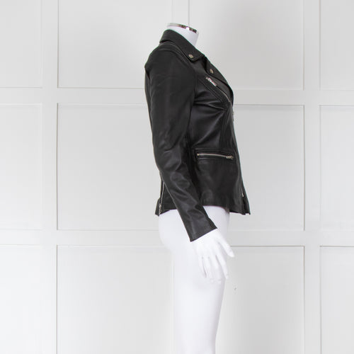 Muubaa Black Leather Short Biker Jacket