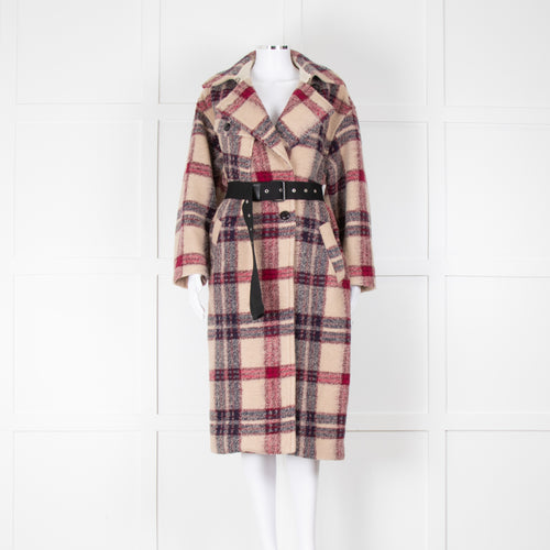 Isabel Marant Etoile Beige Pink Check Long Belted Coat