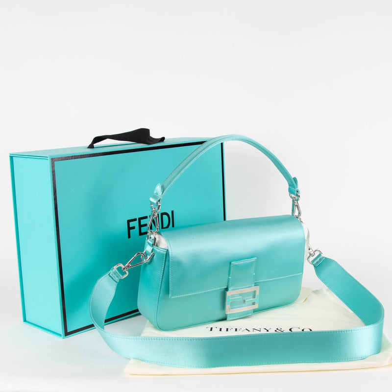 Fendi X Tiffany & Co Satin Tiffany Blue Baguette Bag