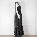 Staud Black Sheer Organza Sleeveless Tie Neck Evening Dress