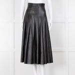 Emilia Wickstead Black Faux Leather Pleated Midi Skirt