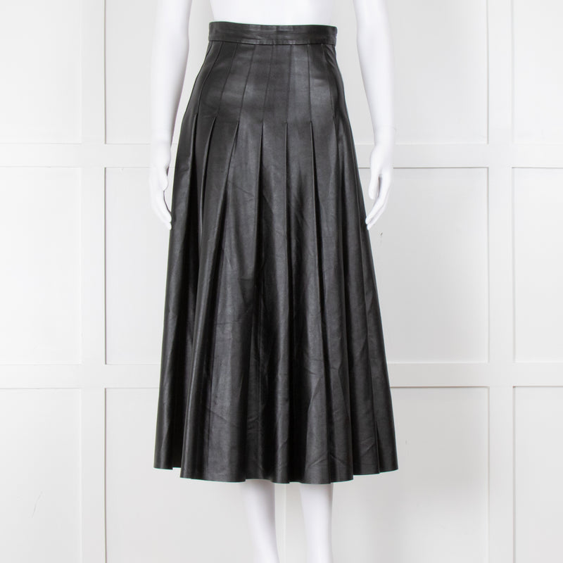 Emilia Wickstead Black Faux Leather Pleated Midi Skirt